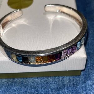 Sterling Silver Multicolor Natural Gemstone Bracelet Cuff Hinge